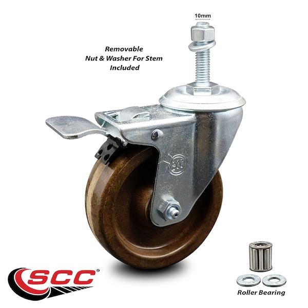 4 Inch High Temp Phenolic Swivel 10mm Stem Caster with Total Lock Brake SCC